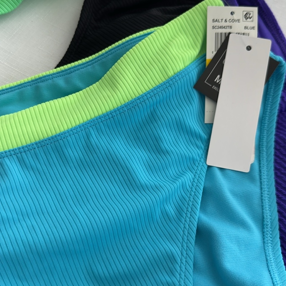 34. Salt + Cove Banded High-Waist Ribbed Bikini Bottoms Blue - Picture 2 of 2